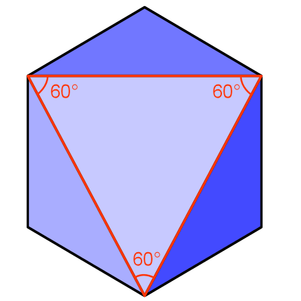 cube with viewed in the plane of the triangle with section removed and answer drawn on.